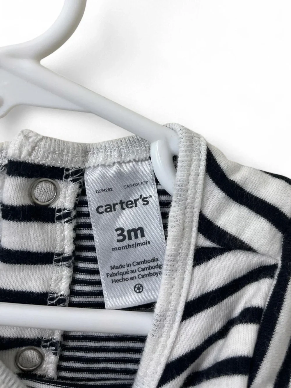 3M Boy Carters One Piece Long Sleeve Dinosaur Stripe Romper Pantsuit Black White